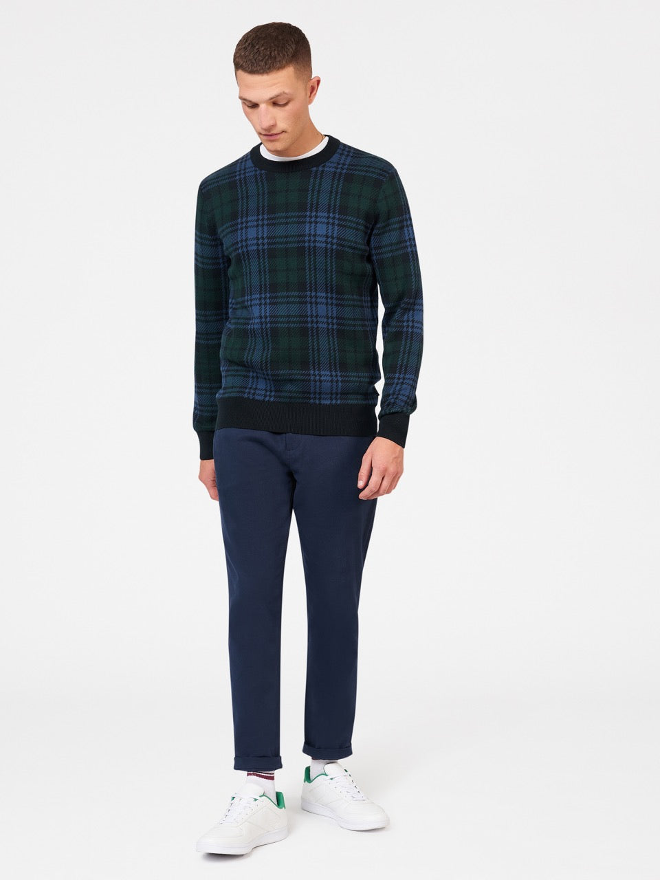 Knitwear Ben Sherman Blackwatch Check Crewneck Noir | ODG-22210651